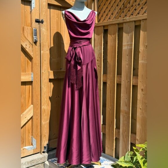 🆕 BRONX & BANCO 🧿 NWOT Leo Burgundy Silk-Blend Maxi Dress Gown, Sz L US 8 - Picture 9 of 15